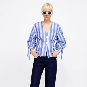 Zara Striped Pleated Top